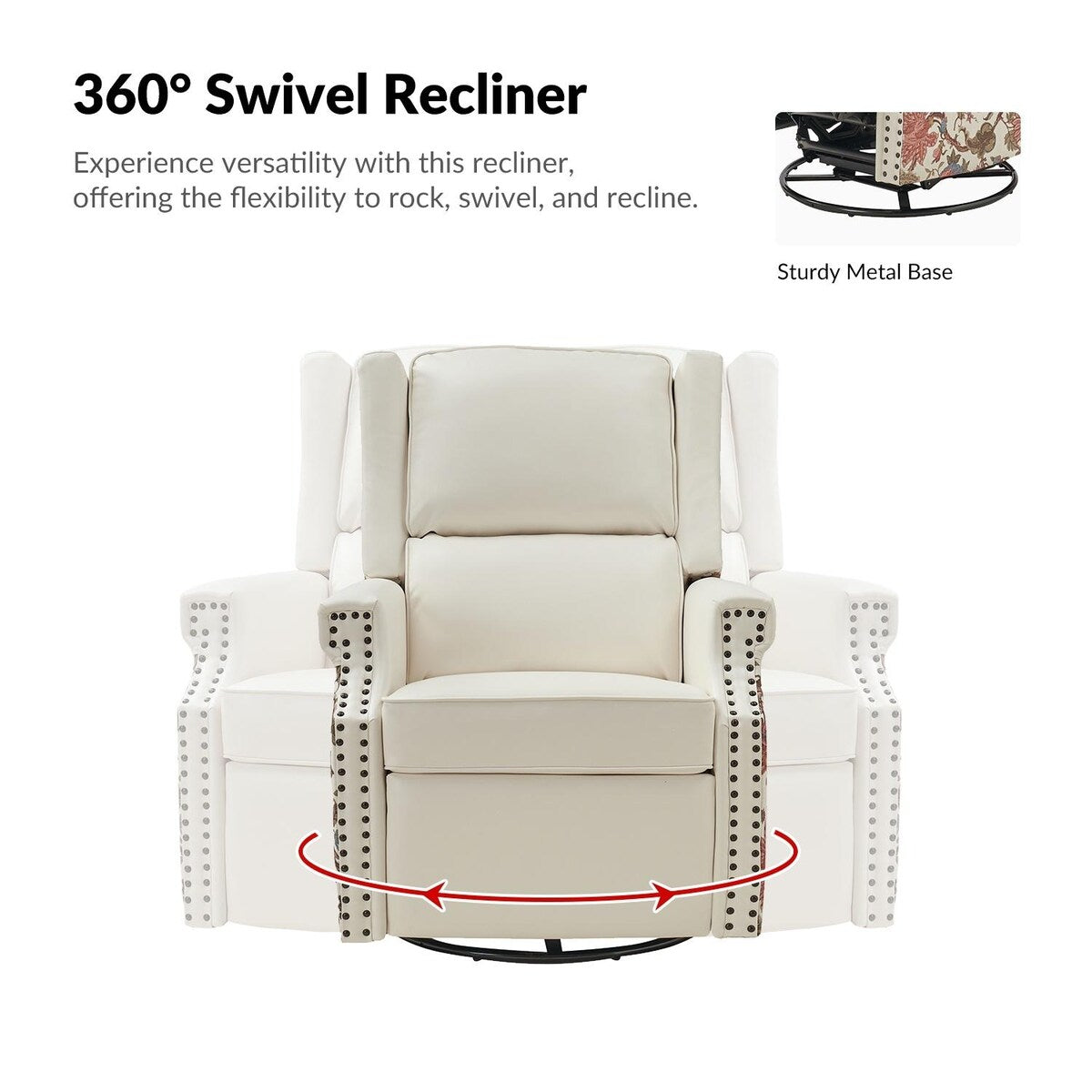 Amelia Transitional PU Leather with Floral Stitching Design Swivel Rocker Recliner by HULALA HOME