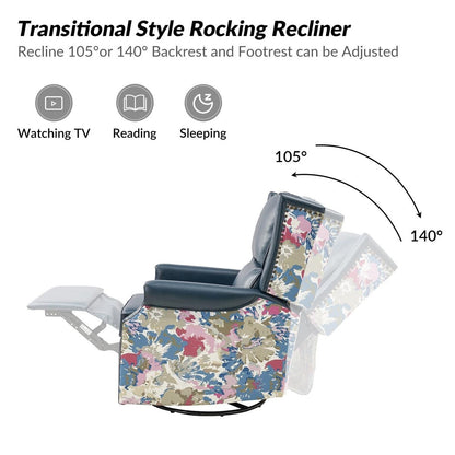 Amelia Transitional PU Leather with Floral Stitching Design Swivel Rocker Recliner by HULALA HOME