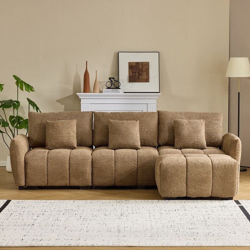 American Tufed Boucle Sofa with Ottoman - 3 Seat 1 Ottoman