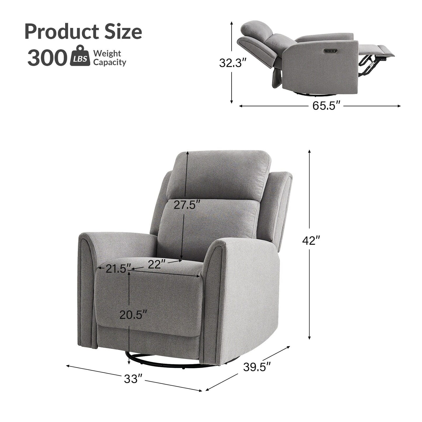 Amin Contemporary Swivel and Rocker Power Recliner with Headrest by HULALA HOME