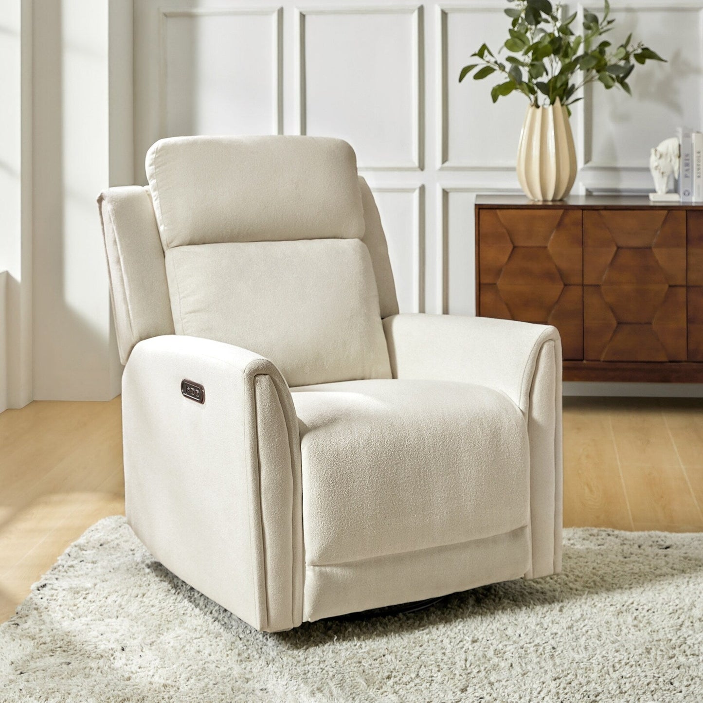 Amin Contemporary Swivel and Rocker Power Recliner with Headrest by HULALA HOME