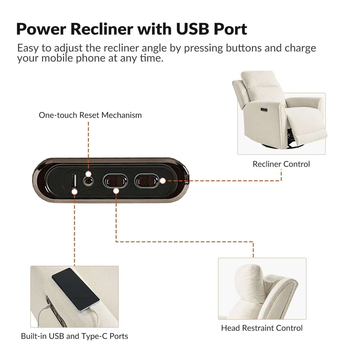 Amin Contemporary Swivel and Rocker Power Recliner with Headrest by HULALA HOME
