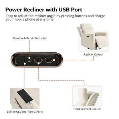 Amin Contemporary Swivel and Rocker Power Recliner with Headrest by HULALA HOME