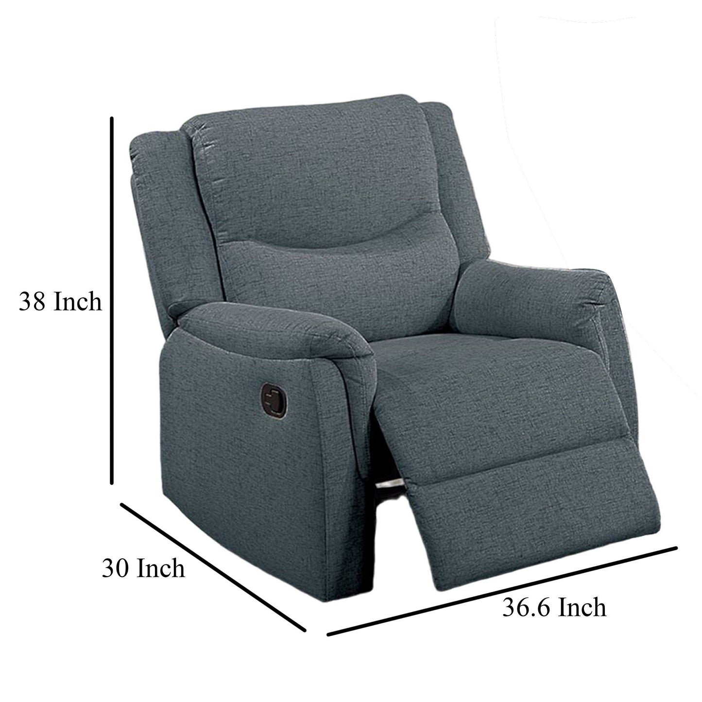 Ammy Manual Recliner Chair, Pillow Top Arms, Dark Gray Faux Burlap