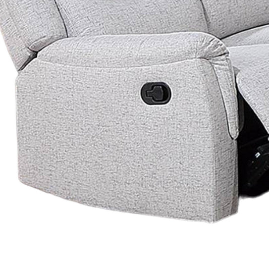 Ammy Manual Recliner Sofa, Pillow Arms, 75in Wood, White Faux Burlap
