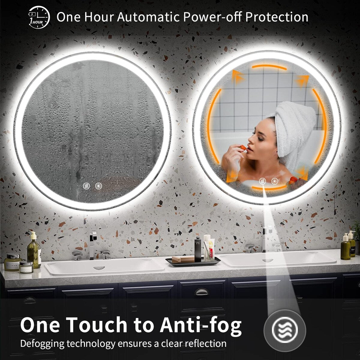 LED Lighted Dimmable Anti Fog Frameless Rounded Vanity Mirror