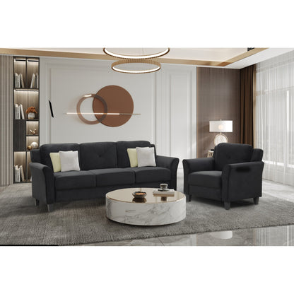 Antique Black 74.9 Polyester 3-seater Sofa With Solid Wood Frame and High Elastic Sponges Cushion for Living Room