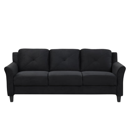 Antique Black 74.9 Polyester 3-seater Sofa With Solid Wood Frame and High Elastic Sponges Cushion for Living Room