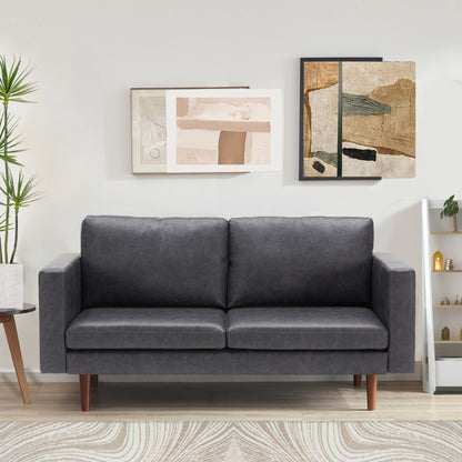 Antique Black Mid Century Modern 65 Faux leather Loveseat Sofas Solid Wooden Frame and Padded Cushion for Living Room