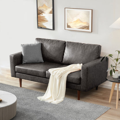 Antique Black Mid Century Modern 65 Faux leather Loveseat Sofas Solid Wooden Frame and Padded Cushion for Living Room
