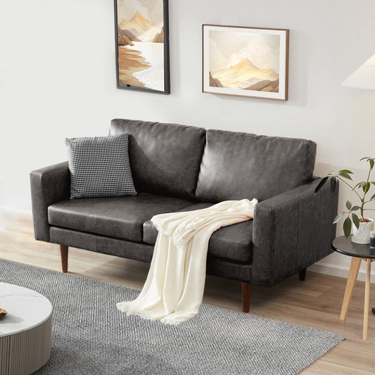 Antique Black Mid Century Modern 65 Faux leather Loveseat Sofas Solid Wooden Frame and Padded Cushion for Living Room