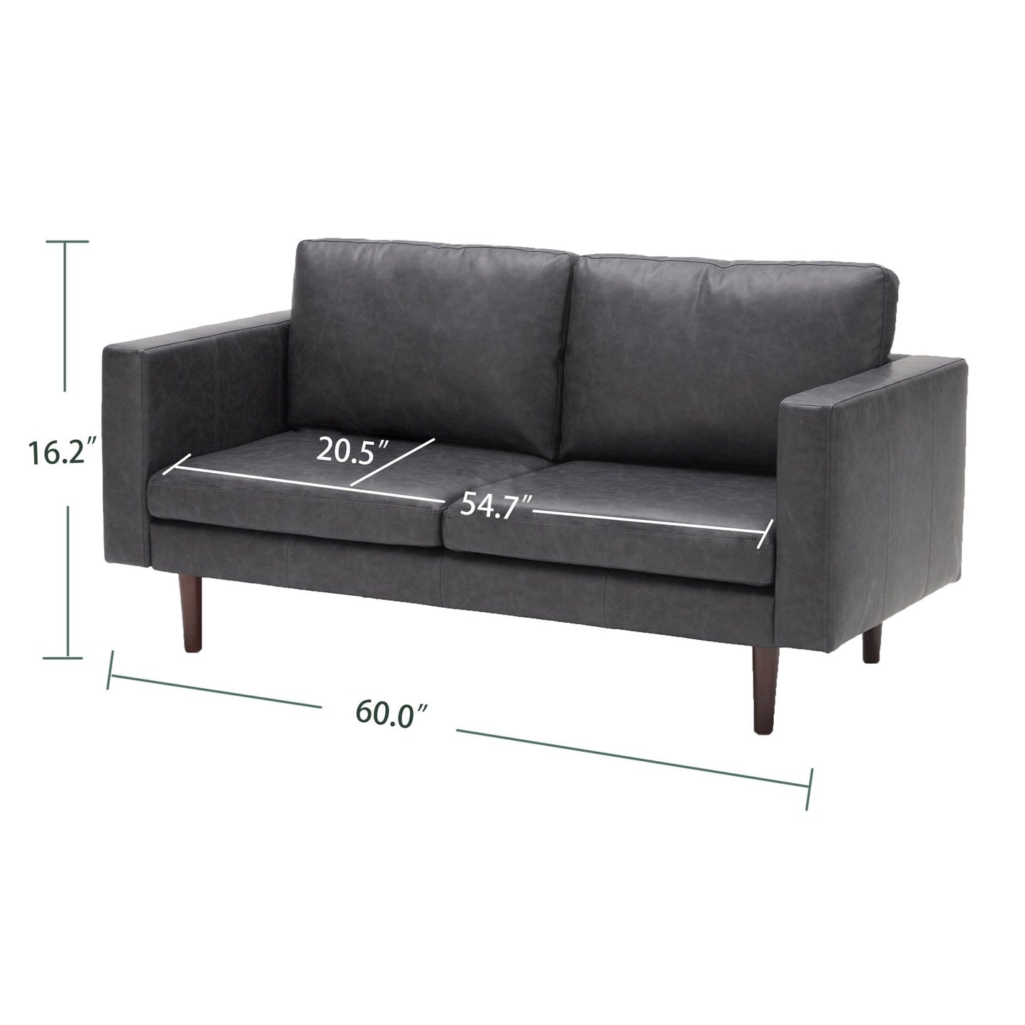 Antique Black Mid Century Modern 65 Faux leather Loveseat Sofas Solid Wooden Frame and Padded Cushion for Living Room