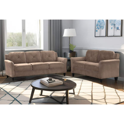 Antique Brown 74.9 Polyester 3-seater Sofa With Solid Wood Frame and High Elastic Sponges Cushion for Living Room