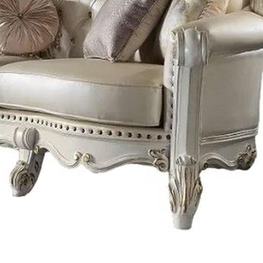 Antoine Oversized Sofa, Champagne Faux Leather, Pearl White, 113 Inch
