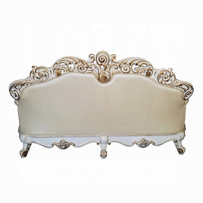 Antoine Sofa, 5 Pillows, Champagne Faux Leather, Pearl White, 96 Inch