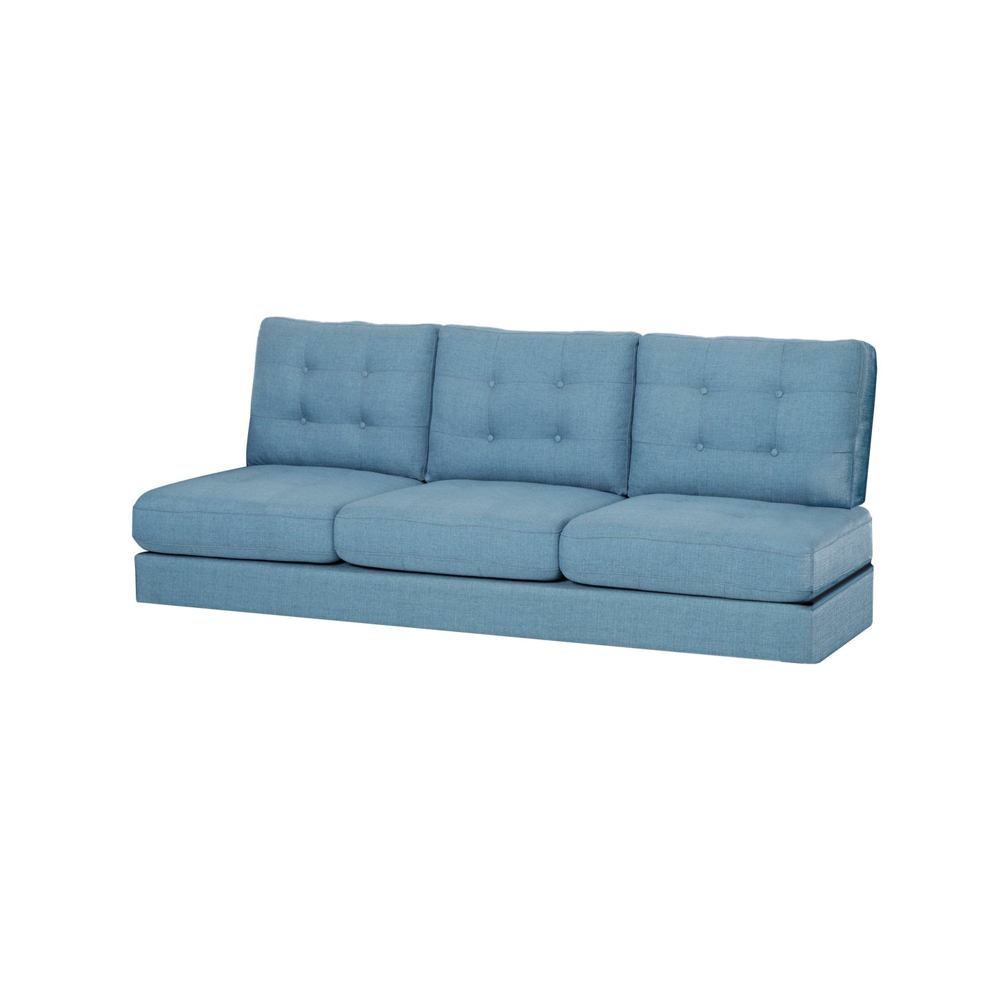 Apex Sofa, 3 Seater, 83 Inch, Button Tufted, Light Blue Fabric, Black