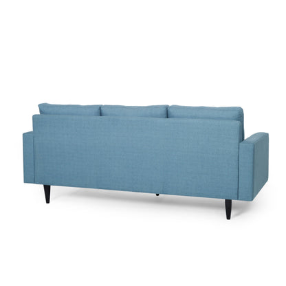 Apex Sofa, 3 Seater, 83 Inch, Button Tufted, Light Blue Fabric, Black