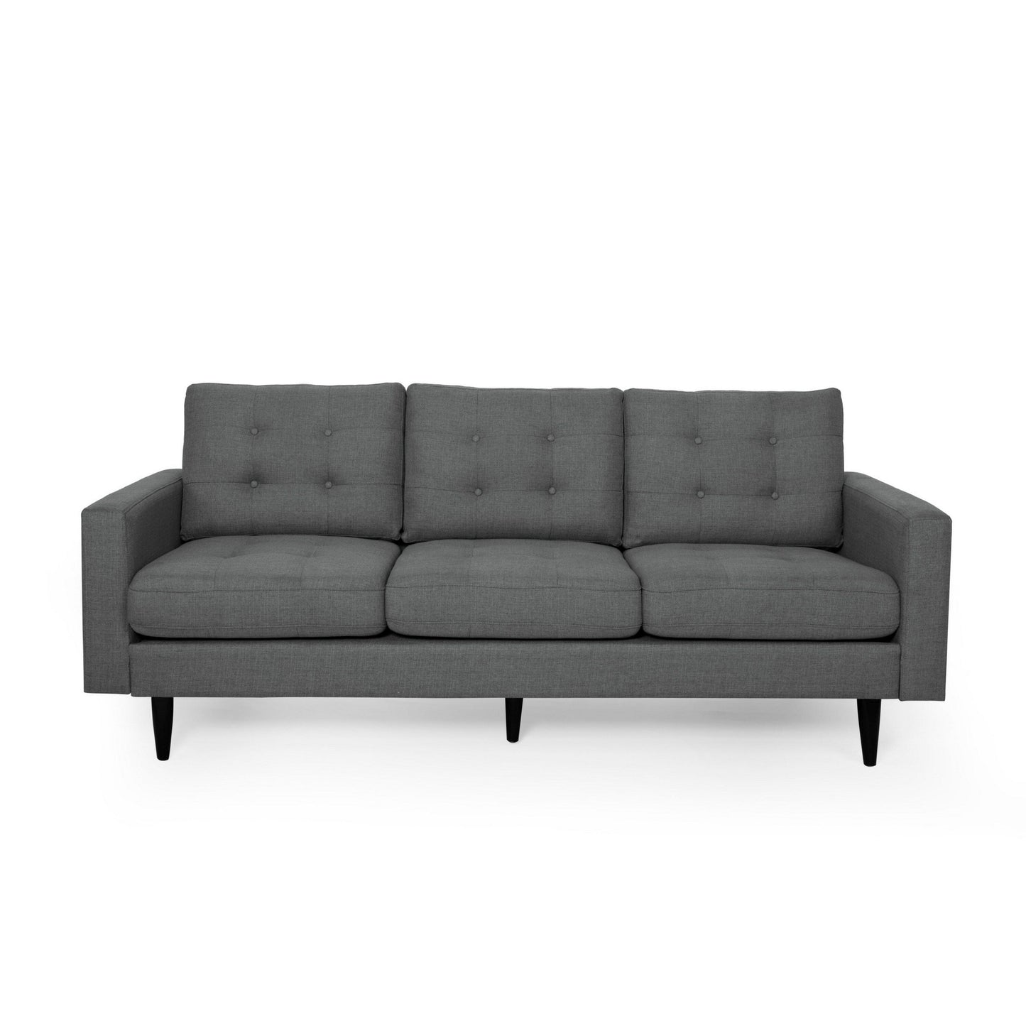 Apex Sofa, 3 Seater, 83 Inch, Classic Button Tufted, Dark Gray Fabric