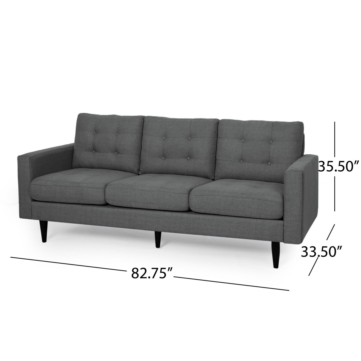 Apex Sofa, 3 Seater, 83 Inch, Classic Button Tufted, Dark Gray Fabric