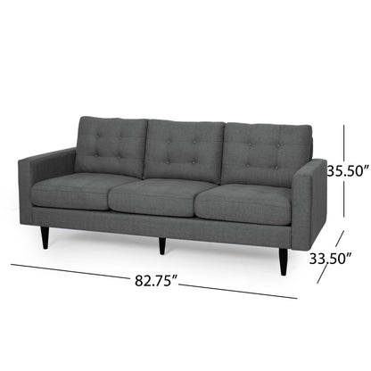 Apex Sofa, 3 Seater, 83 Inch, Classic Button Tufted, Dark Gray Fabric