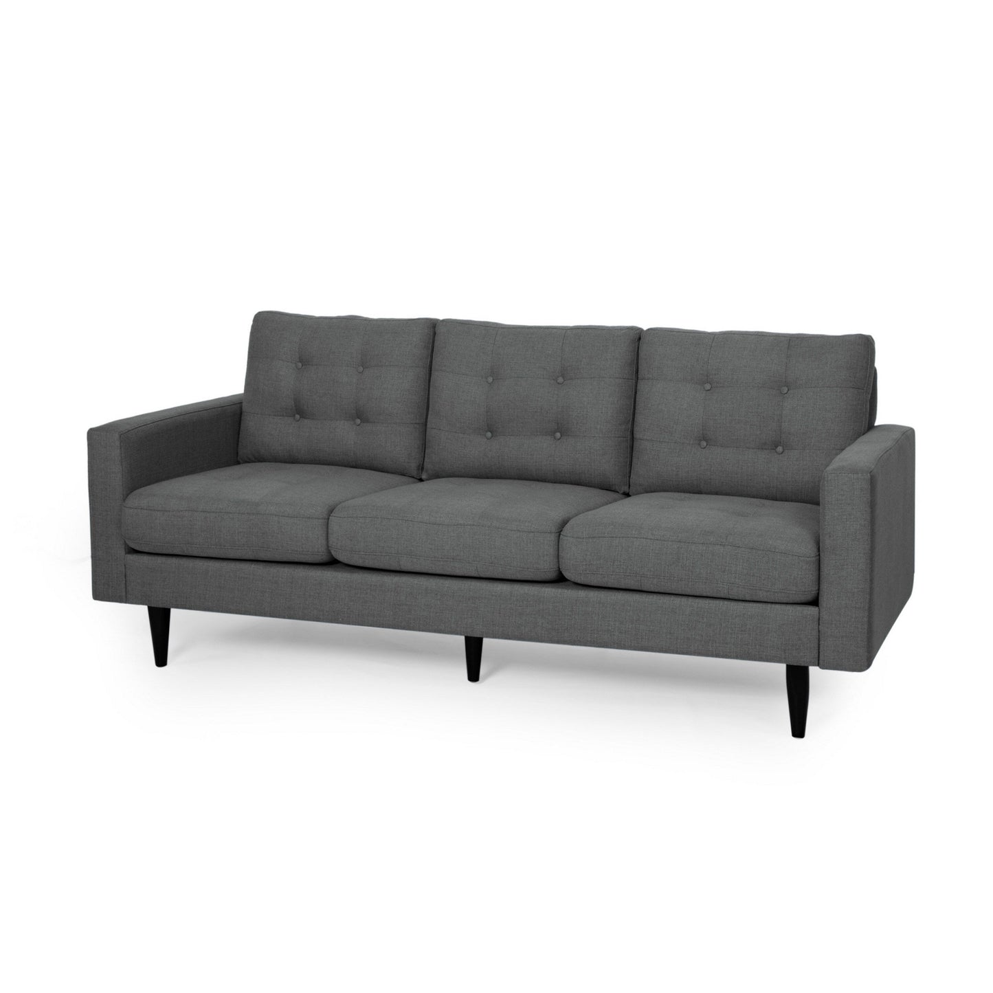 Apex Sofa, 3 Seater, 83 Inch, Classic Button Tufted, Dark Gray Fabric