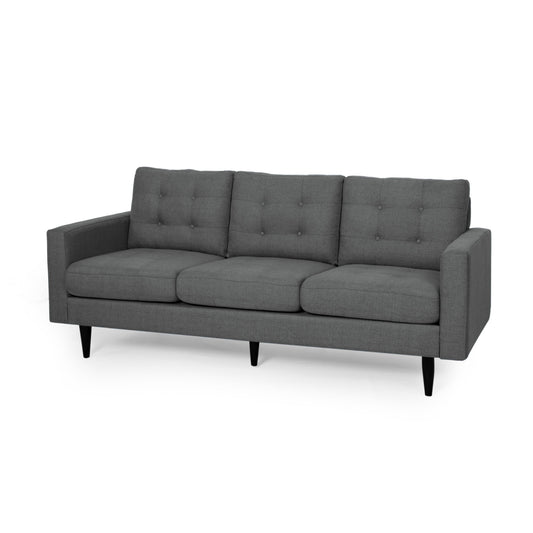 Apex Sofa, 3 Seater, 83 Inch, Classic Button Tufted, Dark Gray Fabric