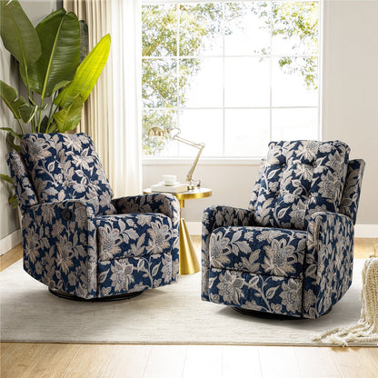 Arlette Floral Manual Swivel Recliner with Tufted Back Set of 2