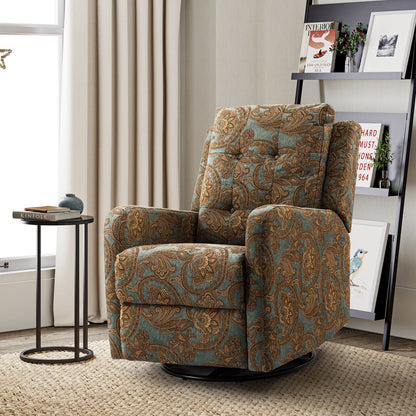 Arlette Contemporary Floral Manual Swivel Recliner with Tufted Back