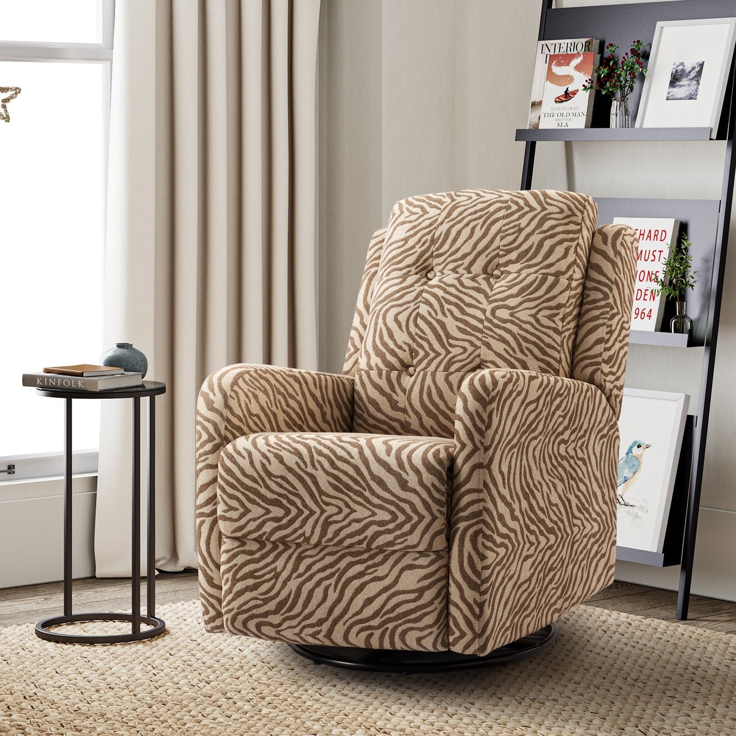 Arlette Contemporary Floral Manual Swivel Recliner with Tufted Back