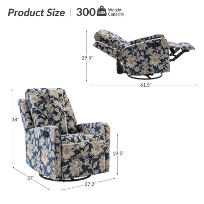 Arlette Contemporary Floral Manual Swivel Recliner with Tufted Back