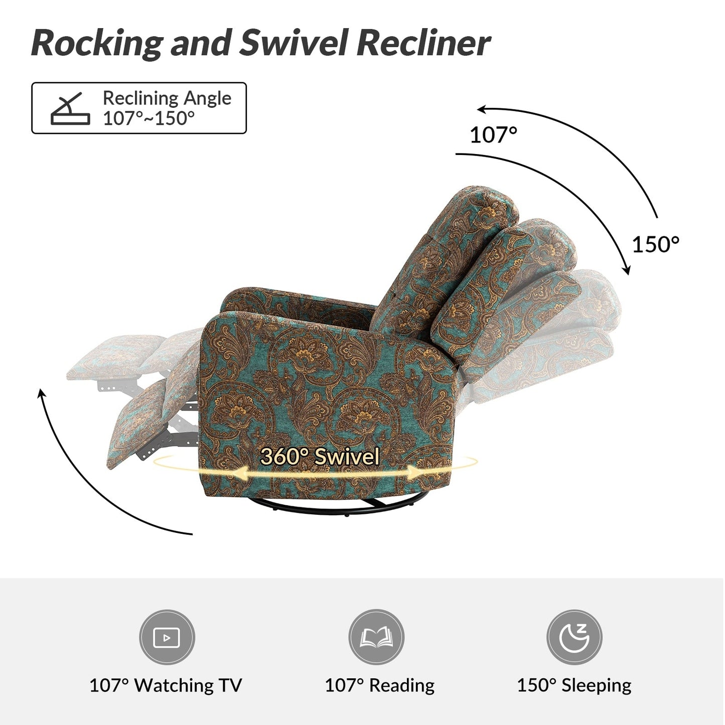 Arlette Contemporary Floral Manual Swivel Recliner with Tufted Back