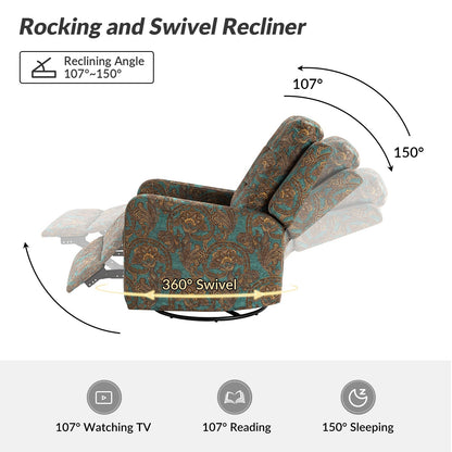 Arlette Contemporary Floral Manual Swivel Recliner with Tufted Back