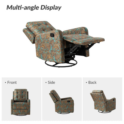 Arlette Contemporary Floral Manual Swivel Recliner with Tufted Back