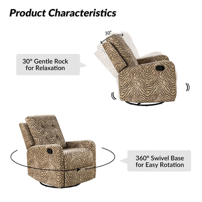 Arlette Contemporary Floral Manual Swivel Recliner with Tufted Back