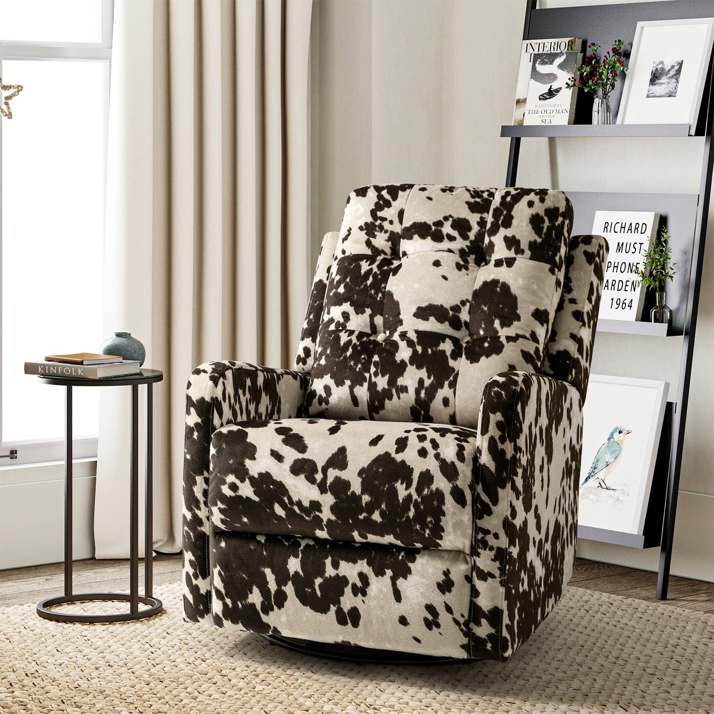 Arlette Contemporary Floral Manual Swivel Recliner with Tufted Back