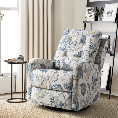 Arlette Contemporary Floral Manual Swivel Recliner with Tufted Back
