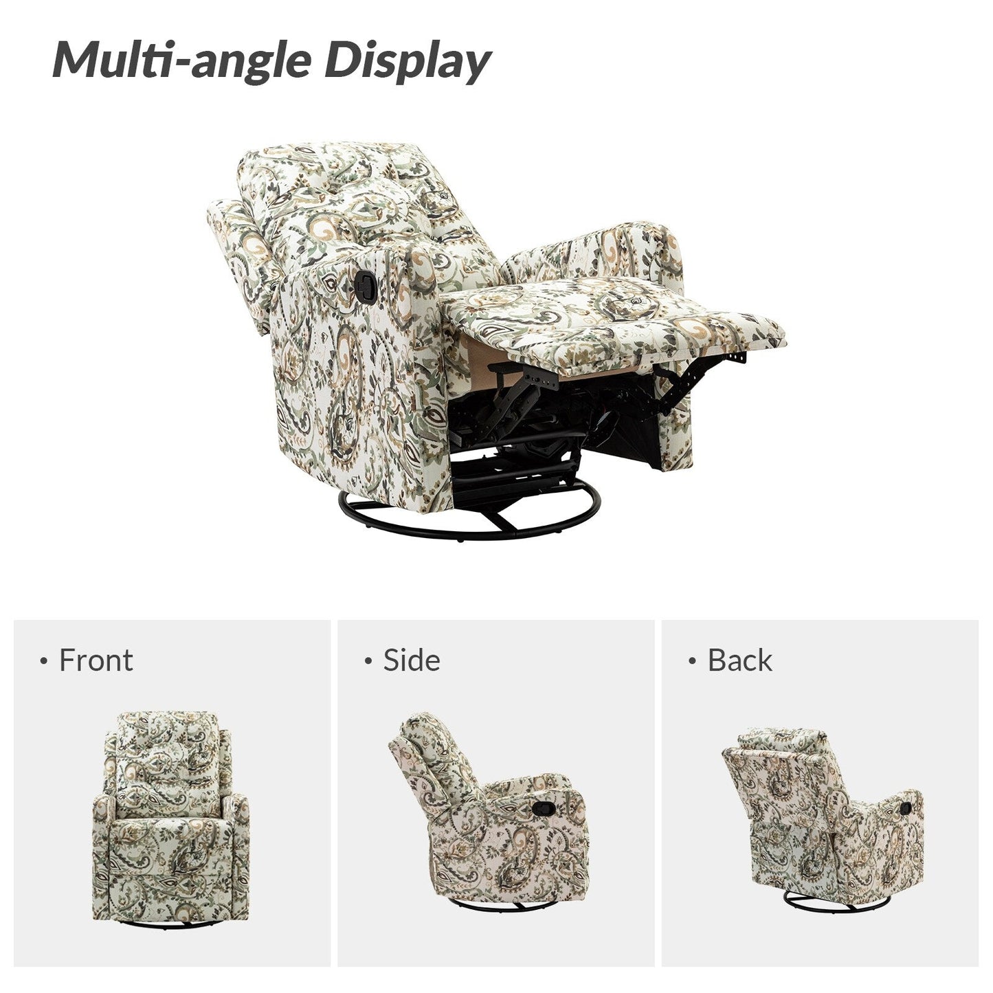 Arlette Contemporary Floral Manual Swivel Recliner with Tufted Back