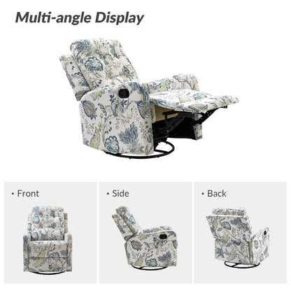 Arlette Contemporary Floral Manual Swivel Recliner with Tufted Back