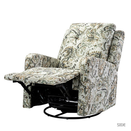 Arlette Contemporary Floral Manual Swivel Recliner with Tufted Back