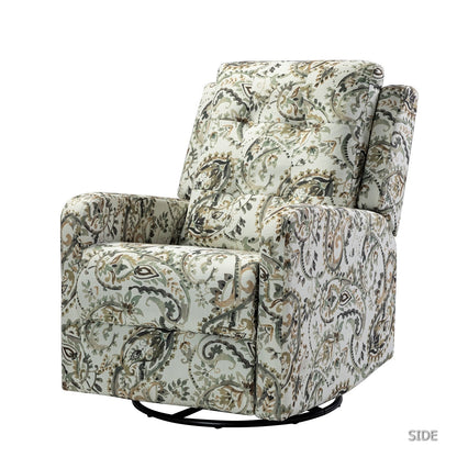 Arlette Contemporary Floral Manual Swivel Recliner with Tufted Back
