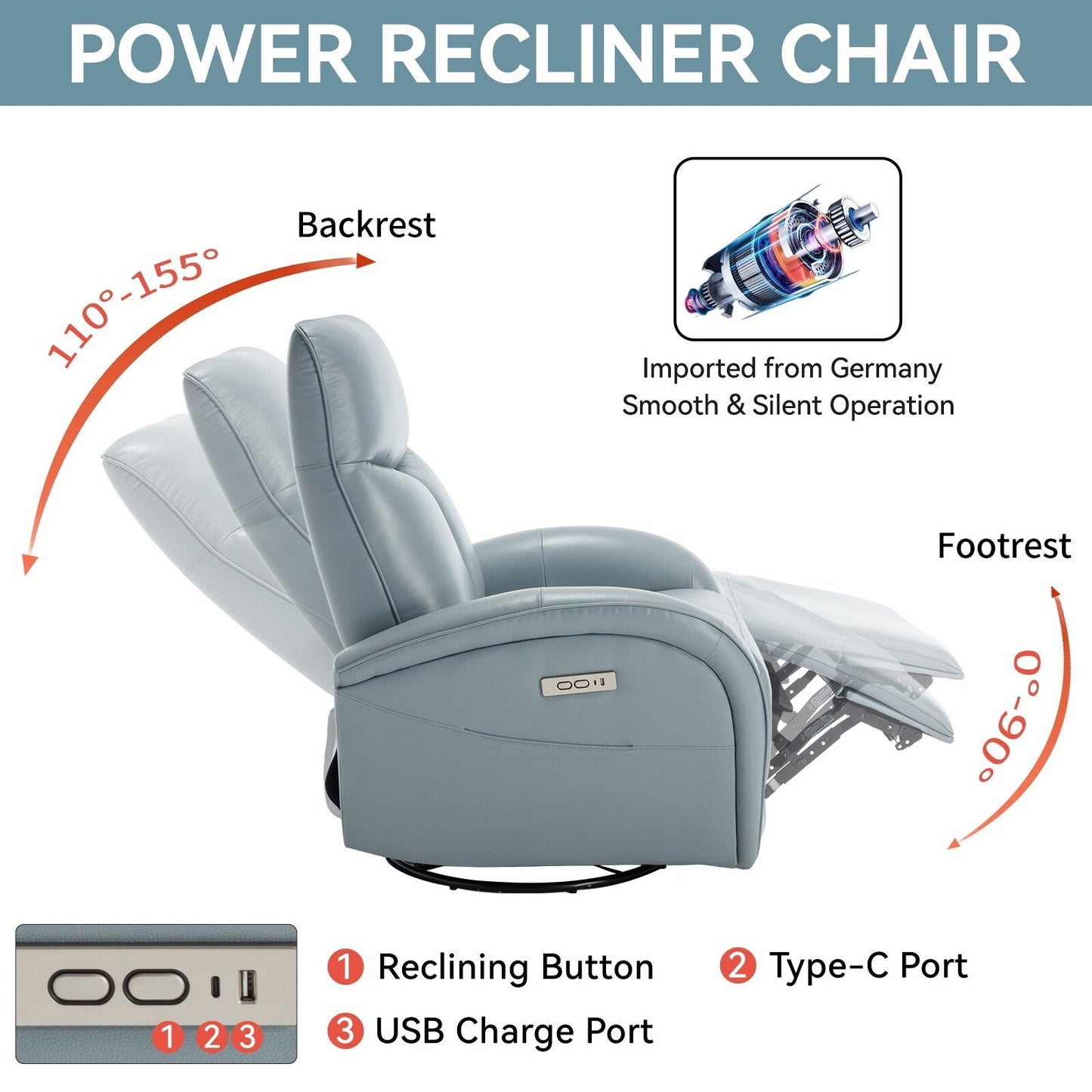 Armless Power Glider Recliner Chair with USB?C Charging & High Backrest