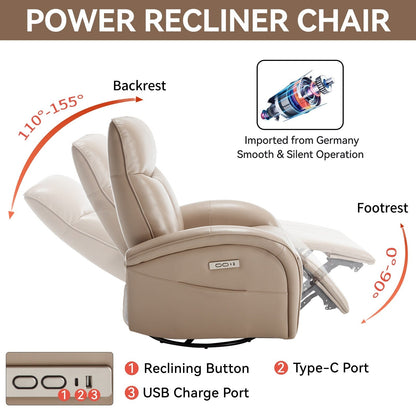 Armless Power Glider Swivel Recliner Chair with USB & High Back