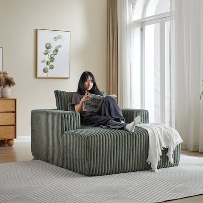 Army Green Modern 62.5 Corduroy Sponge Sofa Lounge Chair with 2 Pillows for Living Room