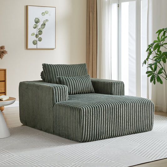 Army Green Modern 62.5 Corduroy Sponge Sofa Lounge Chair with 2 Pillows for Living Room