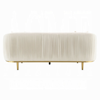 Artina Sofa, 2 Accent Throw Pillows, Ivory Velvet, Gold Metal, 89 Inch