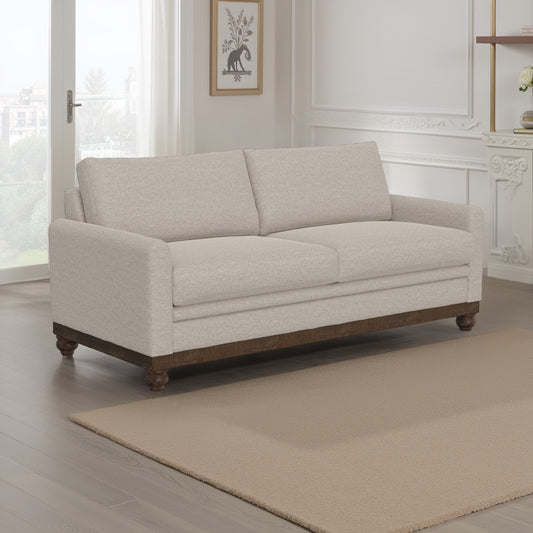 Ata Sofa, Beige Polyester, 2 Pillows, Brown Solid Wood Frame, 86 Inch