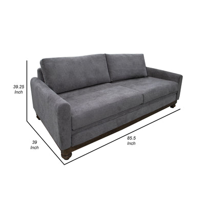 Ata Sofa, Iron Gray Polyester, 2 Throw Pillows, Brown Solid Wood, 86 Inch