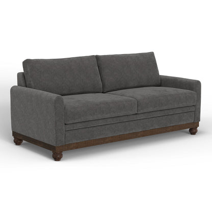 Ata Sofa, Iron Gray Polyester, 2 Throw Pillows, Brown Solid Wood, 86 Inch