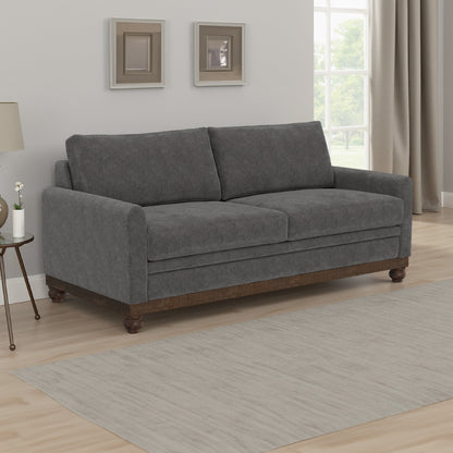Ata Sofa, Iron Gray Polyester, 2 Throw Pillows, Brown Solid Wood, 86 Inch