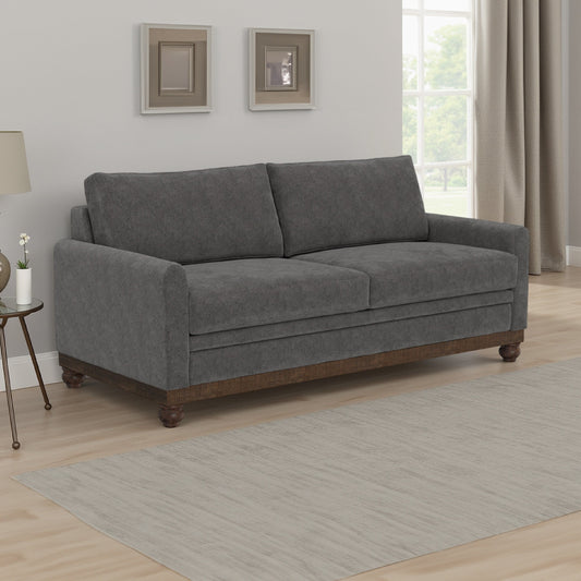 Ata Sofa, Iron Gray Polyester, 2 Throw Pillows, Brown Solid Wood, 86 Inch